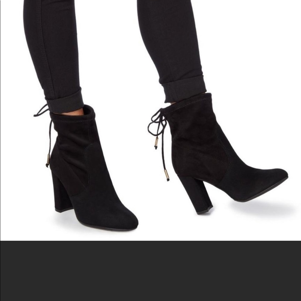 New Dune London Round Toe Black Suede Ankle Boot